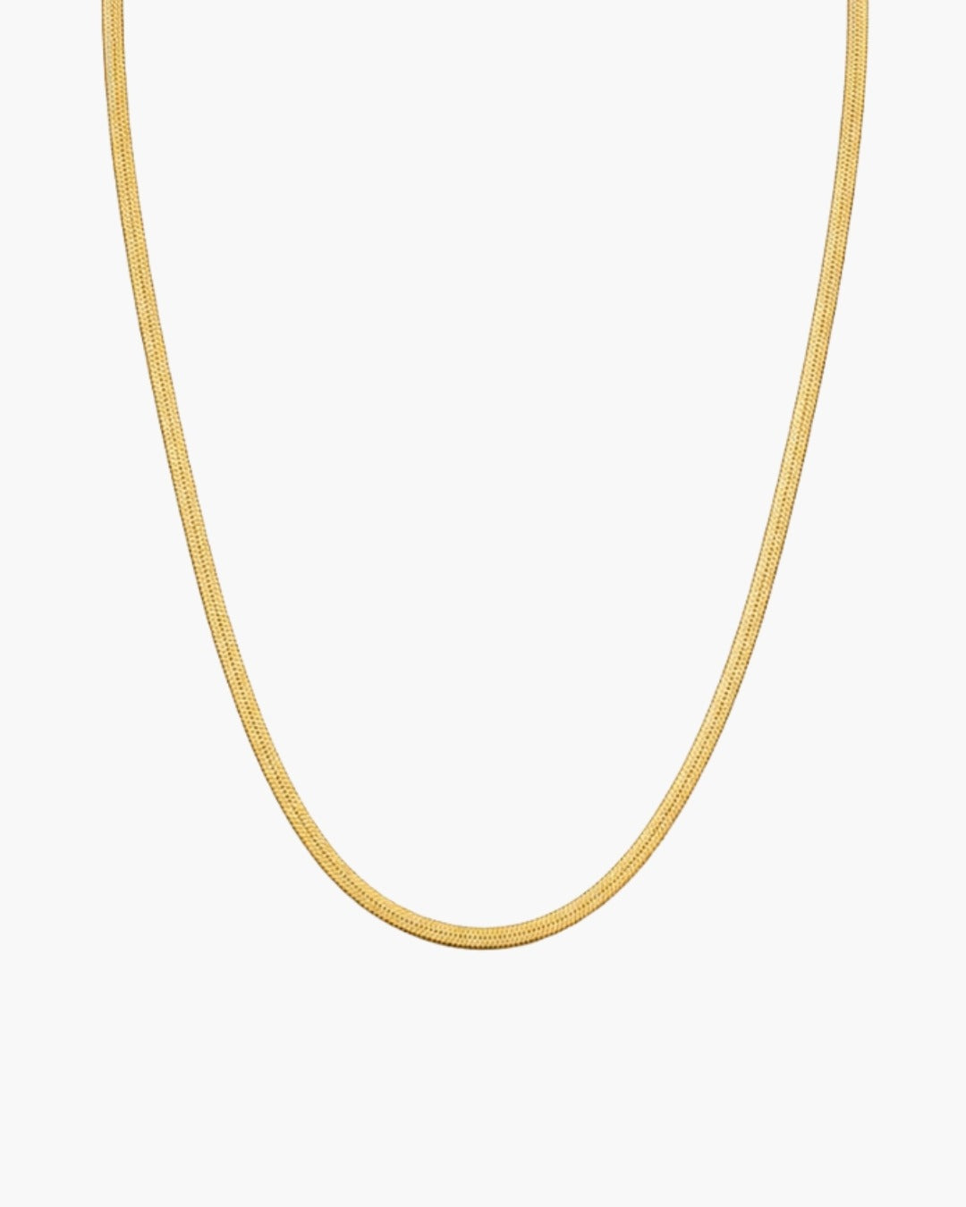 Slim gold-tone Demi flat mesh chain necklace with a smooth finish, lobster clasp and adjustable extender.