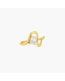 Gold-tone Diana sculptural wave ring with a clear square-cut center stone on a white background.