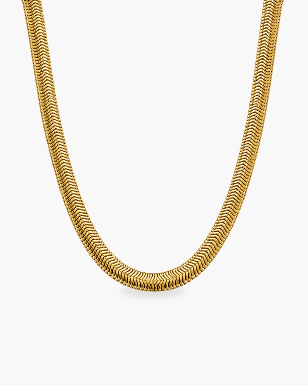Wide polished gold-tone Elle herringbone chain necklace with a lobster clasp and adjustable extender chain.