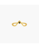 Gold-tone Manto sculptural wave ring with an open double-band silhouette and a small black pear-shaped stone on a white background.