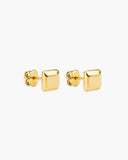 Pair of polished gold-tone square dome stud earrings.