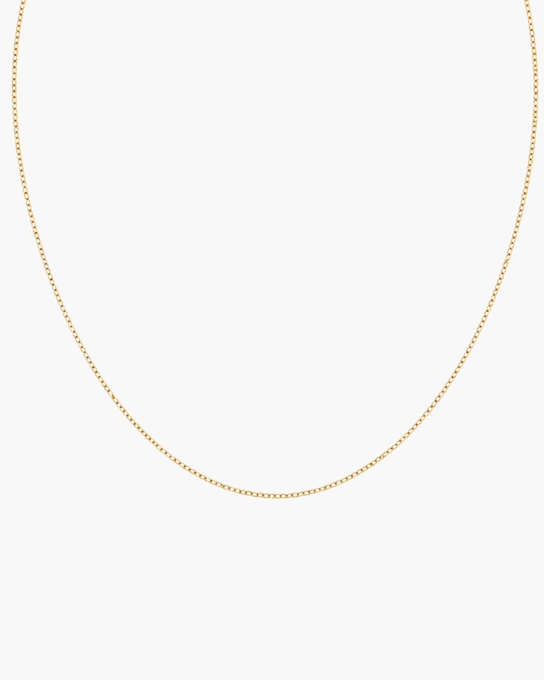Fine gold-tone Nymph Chain necklace with a lobster clasp, adjustable extender and round end tag on a white background.