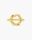 Polished gold-tone O Ring with an irregular open-circle face and fluid edges.