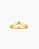 Polished gold-tone Reina chevron ring with a smooth V-shaped center and tapered band on a white background.