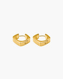 Pair of polished gold-tone square hoop earrings with softly rounded corners.