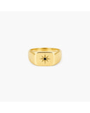 Gold-tone Summer starburst signet ring with a small black center stone on a white background.