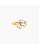 Gold-tone Talia crossover ring with one clear pear-shaped stone and one clear kite-shaped stone on a white background.