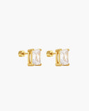 Pair of gold-tone rectangular crystal stud earrings.