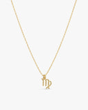 Gold-tone Virgo zodiac pendant necklace on a fine adjustable chain.